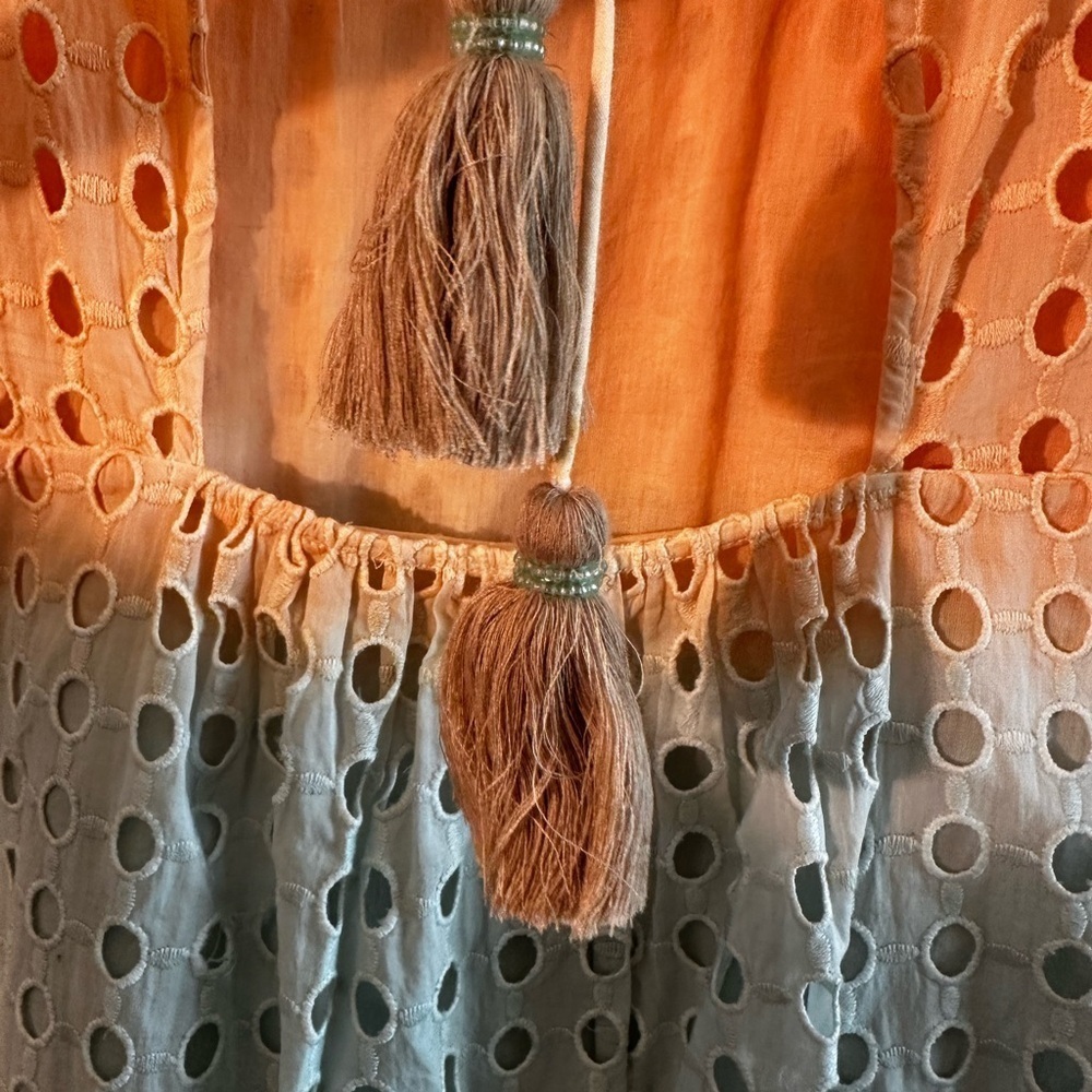 ANTHROPOLOGIE Ollari M BOHO Feminine Ruffle Cotton Tank Tassel Tie Back Cut Out - Picture 9 of 14